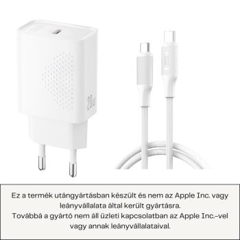   IPHONE 20 W-OS Type-C GYORSTÖLTŐ TÖLTŐ ADAPTER TYPE-C -TYPE-C  KÁBELLEL IPHONE 15 16 17