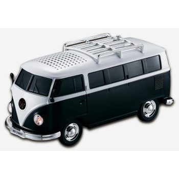   BLUETOOTH HANGSZÓRÓ KISBUSZ HIPPIBUSZ VOLKSWAGEN TRANSPORTER T1 FORMÁJÚ AUTÓ FEKETE FEHÉR
