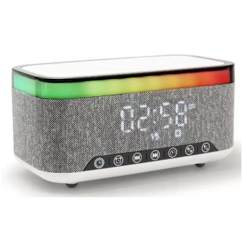   BLUETOOTH HANGSZÓRÓ VEZETÉK NÉLKÜLI TÖLTŐ DIGITÁLIS ÉBRESZTŐÓRA RGB HANGULATFÉNY ÉJSZAKAI FÉNY OKOP KP-559