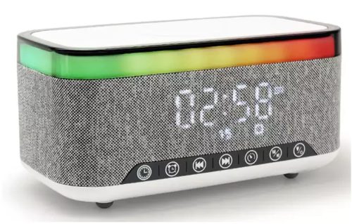 BLUETOOTH HANGSZÓRÓ VEZETÉK NÉLKÜLI TÖLTŐ DIGITÁLIS ÉBRESZTŐÓRA RGB HANGULATFÉNY ÉJSZAKAI FÉNY OKOP KP-559