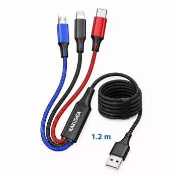   3 AZ 1-BEN LIGHTNING - TYPE-C - MiCRO USB TÖLTŐ KÁBEL1.2 M 3A KAKUSIGA KSC-804 FEKETE