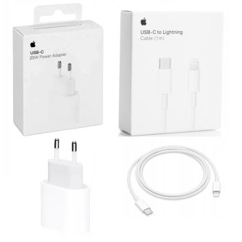   EREDETI GYÁRI APPLE 20W-os USB-C HÁLÓZATI TÖLTŐ GYORSTÖLTŐ ADAPTER + USB-C - LIGHTNING TÖLTŐKÁBEL