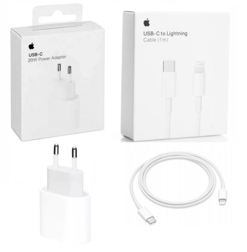 EREDETI GYÁRI APPLE 20W-os USB-C HÁLÓZATI TÖLTŐ GYORSTÖLTŐ ADAPTER + USB-C - LIGHTNING TÖLTŐKÁBEL
