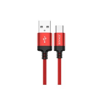   USB-A - TYPE-C ADAT ÉS TÖLTŐKÁBEL 5A 2M PIROS SZÖVET BEVONAT JOKADE JA002