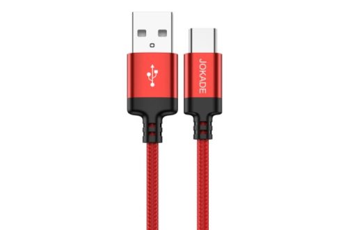 USB-A - TYPE-C ADAT ÉS TÖLTŐKÁBEL 5A 2M PIROS SZÖVET BEVONAT JOKADE JA002